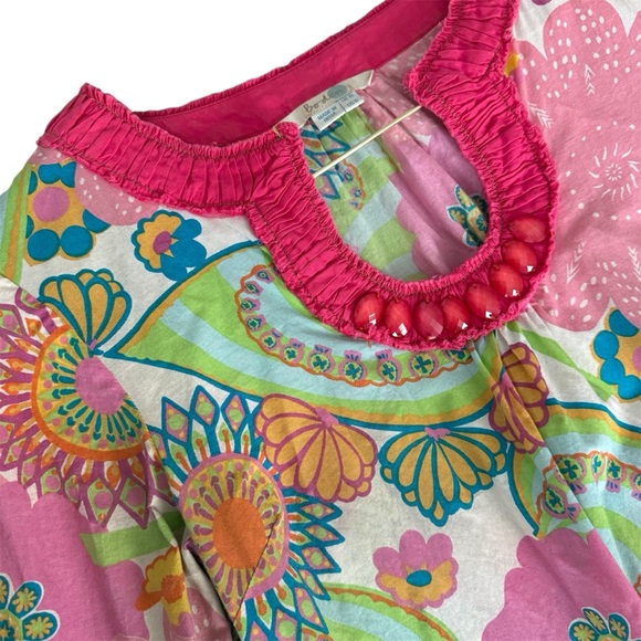 Boden Floral Beaded Neck 3/4 Sleeve Tunic Top Pink Green White Size 6 - Picture 11 of 12